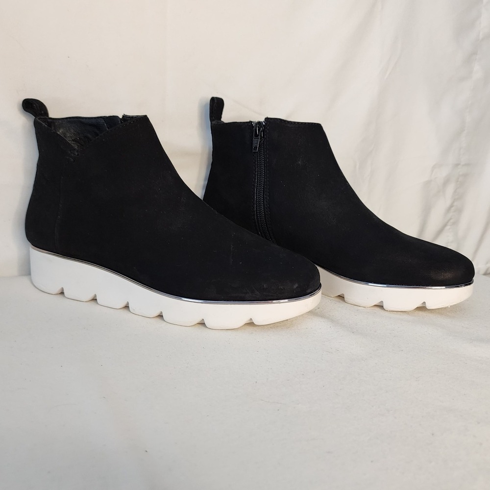 Alex Marie Black Leather Wedge Ankle Booties Women's Size 7M White Platform